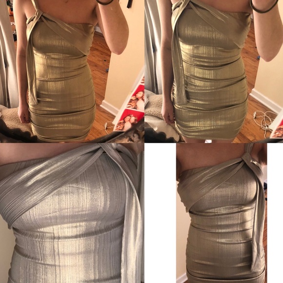 BNWT! Revolve h:ours Evans Mini dress in soft gold - Picture 4 of 8